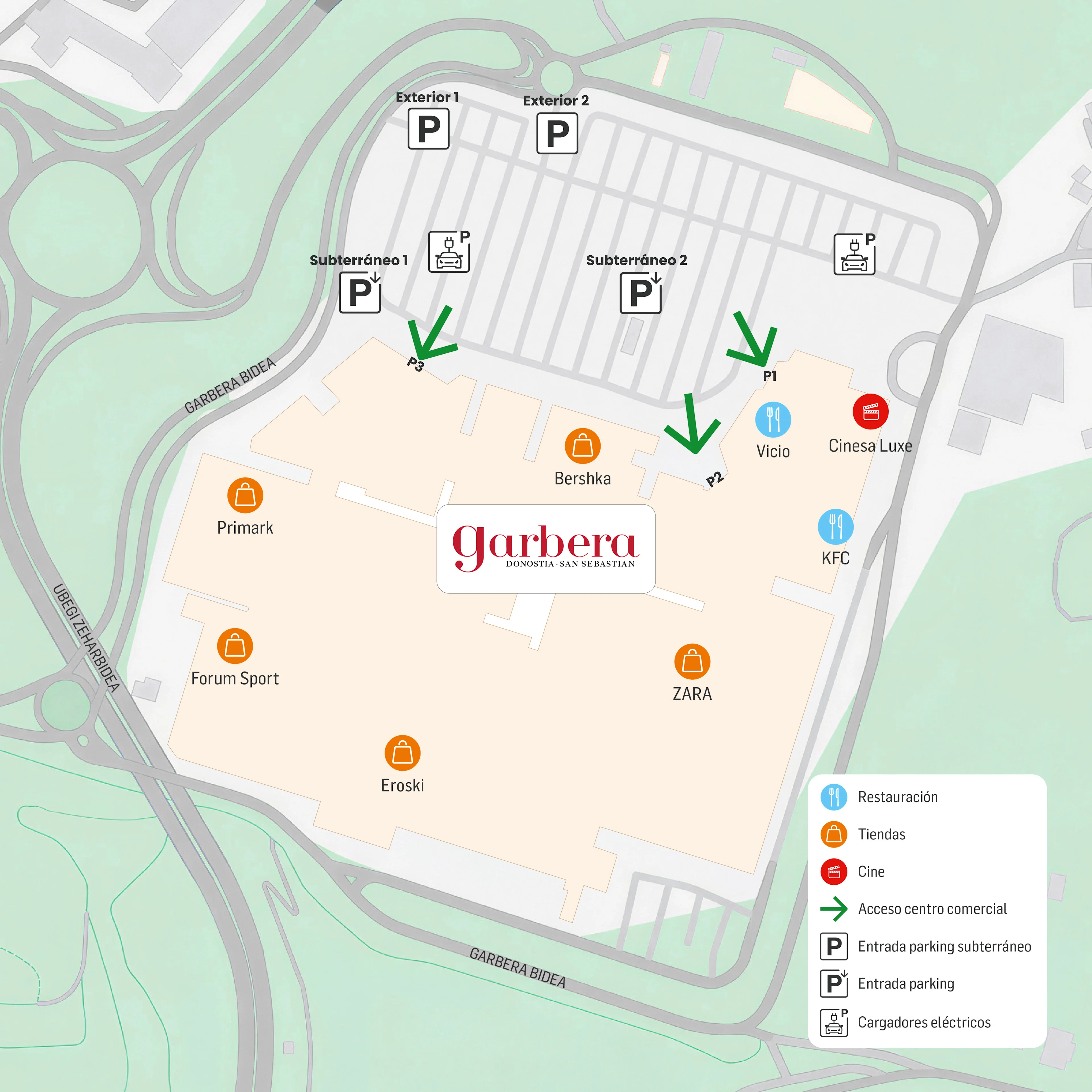 Plan du parking du centre commercial Garbera